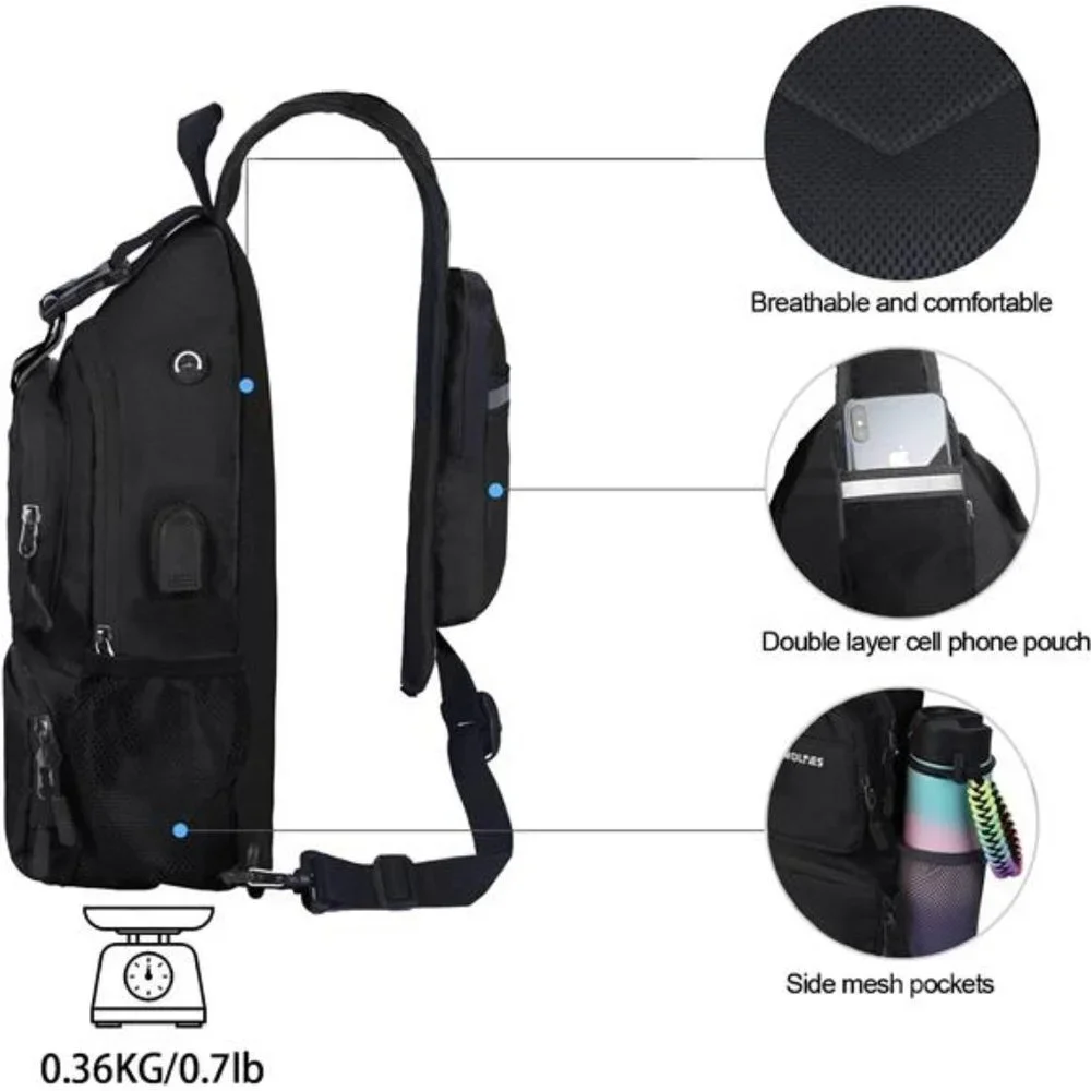 Foldable Waterproof Crossbody Backpack Shoulder Chest Bag Daypack, Black